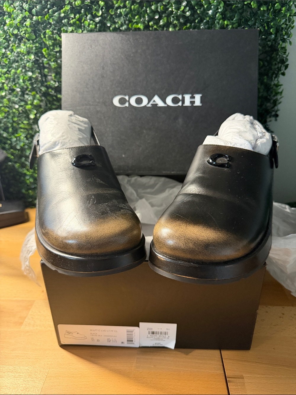 Coach Loved Leather Slip-On Clogs with Signature 'C' Accent